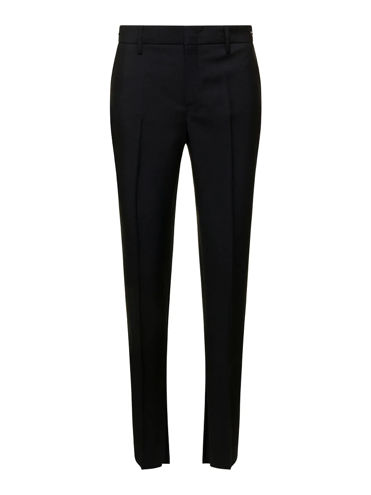 Black Slim Pants with Horsebit Detail in Mohair and Wool Woman