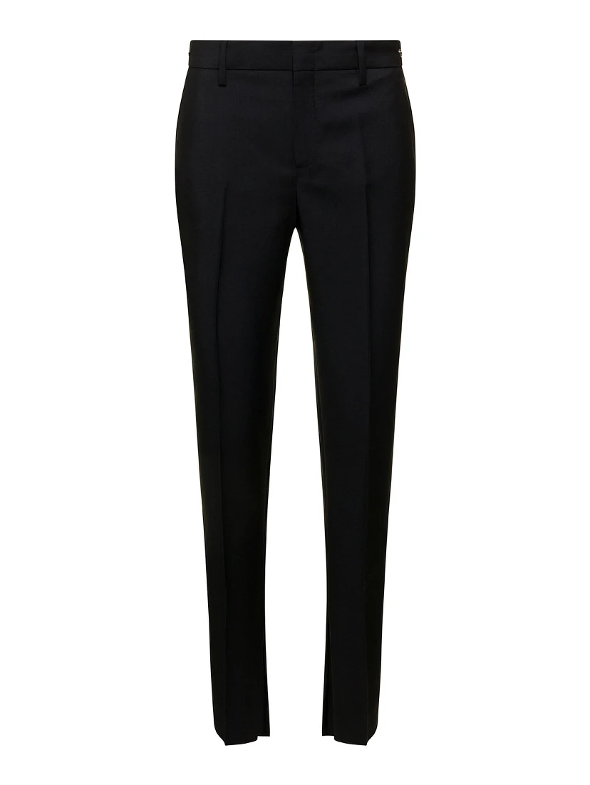 Black Slim Pants with Horsebit Detail in Mohair and Wool Woman