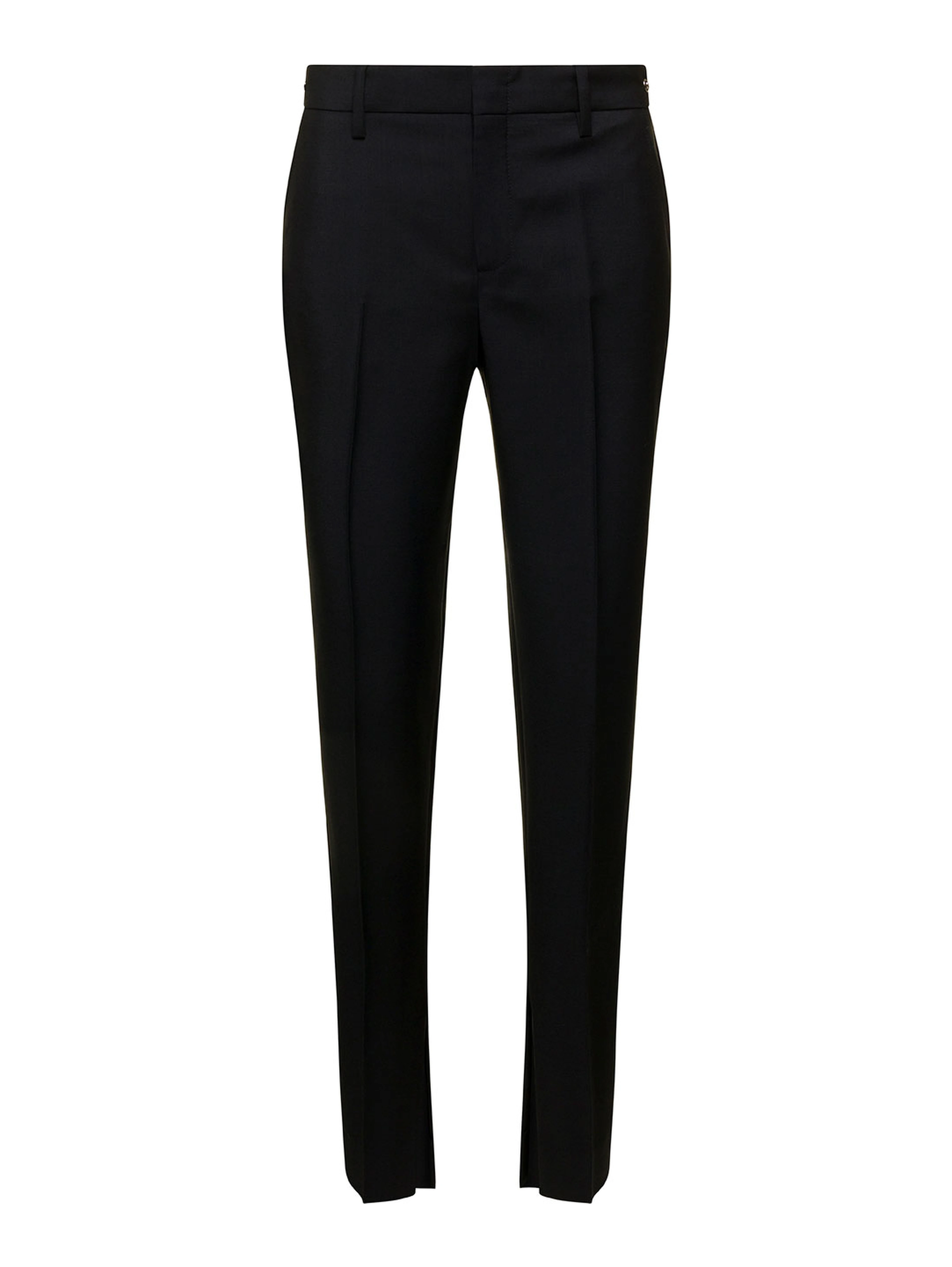 Black Slim Pants with Horsebit Detail in Mohair and Wool Woman