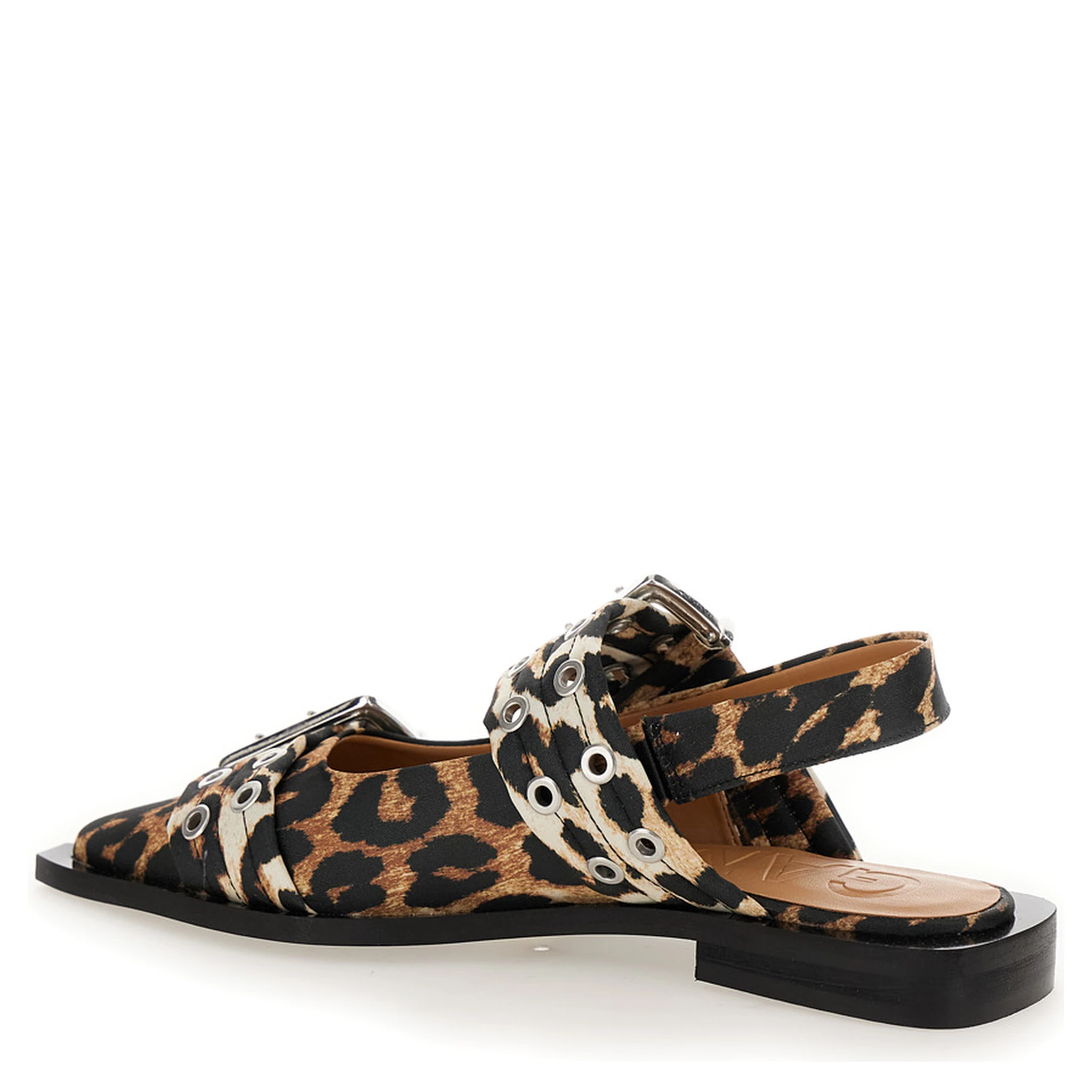 Multicolor Ballet Shoes with Double Buckle and All-Over Leopard Print in Tech Fabric Woman