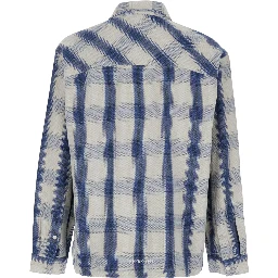 Blue Shirt with Classic Collar and All-Over Check Motif in Cotton Blend Man