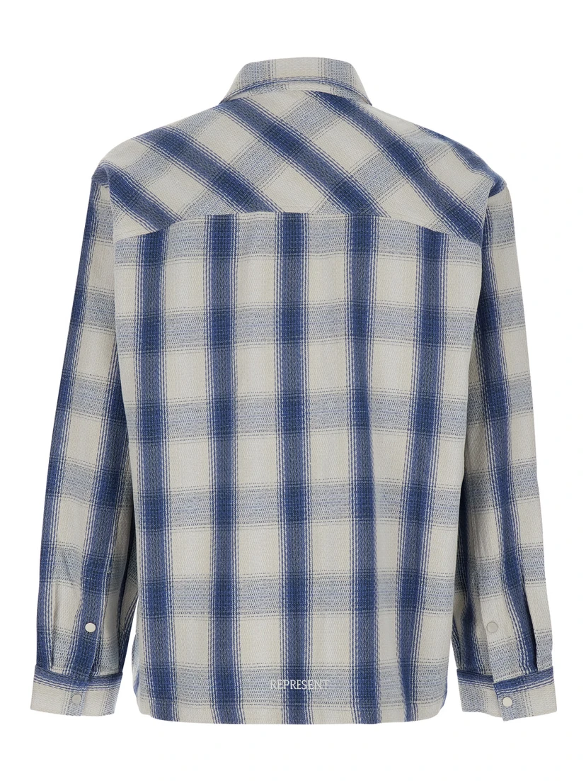 Blue Shirt with Classic Collar and All-Over Check Motif in Cotton Blend Man