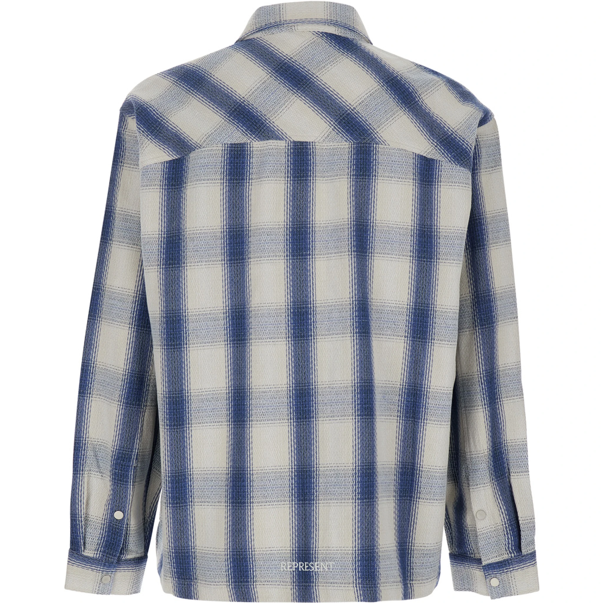 Blue Shirt with Classic Collar and All-Over Check Motif in Cotton Blend Man