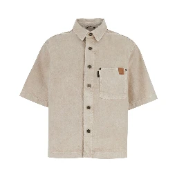 Olive Beige Shirt with Classic Collar in Cotton and Linen Blend Woman