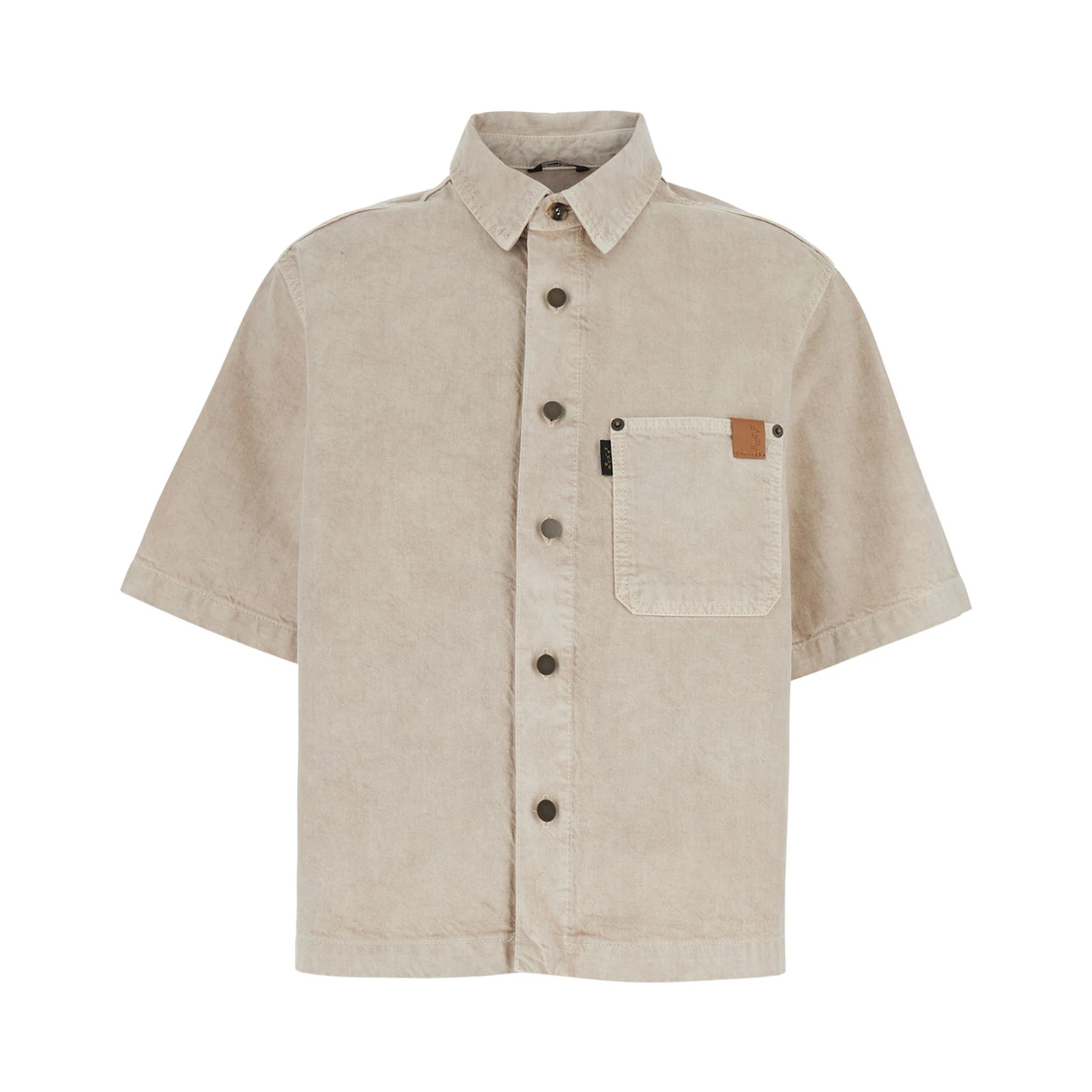 Olive Beige Shirt with Classic Collar in Cotton and Linen Blend Woman