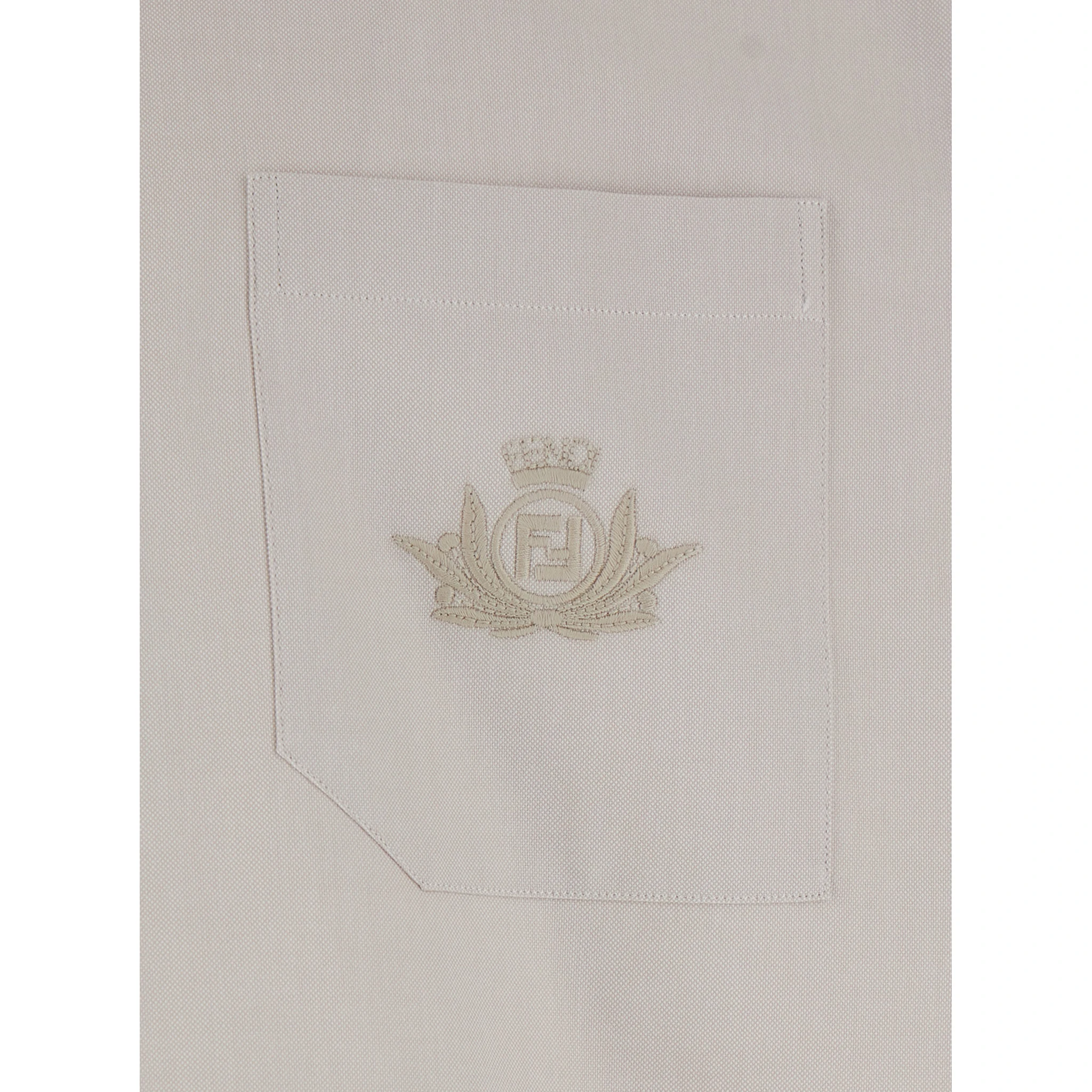 Beige Shirt with Button-Down Collar and Logo Embroidery on the Front in Cotton Man