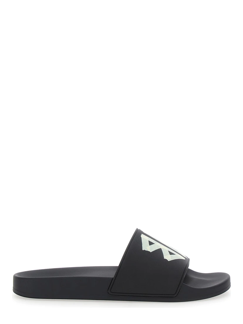 Black Sandals with Maxi Contrasting Logo in Tech Fabric Man