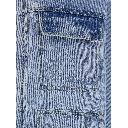 جاكيت رجالي أزرق فاتح بياقة متباينة اللون وجيوب رقعة على الصدر من القطن