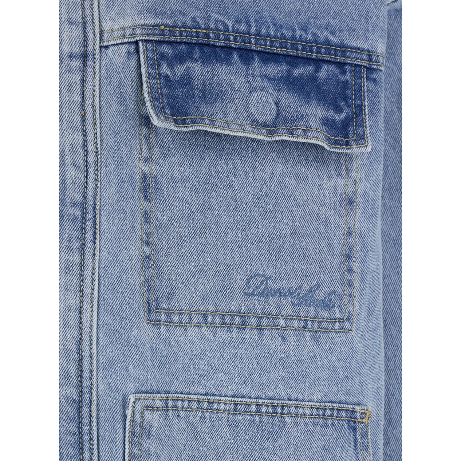 Light Blue Jacket with Contrast Collar and Patch Pockets on the Chest in Cotton Man