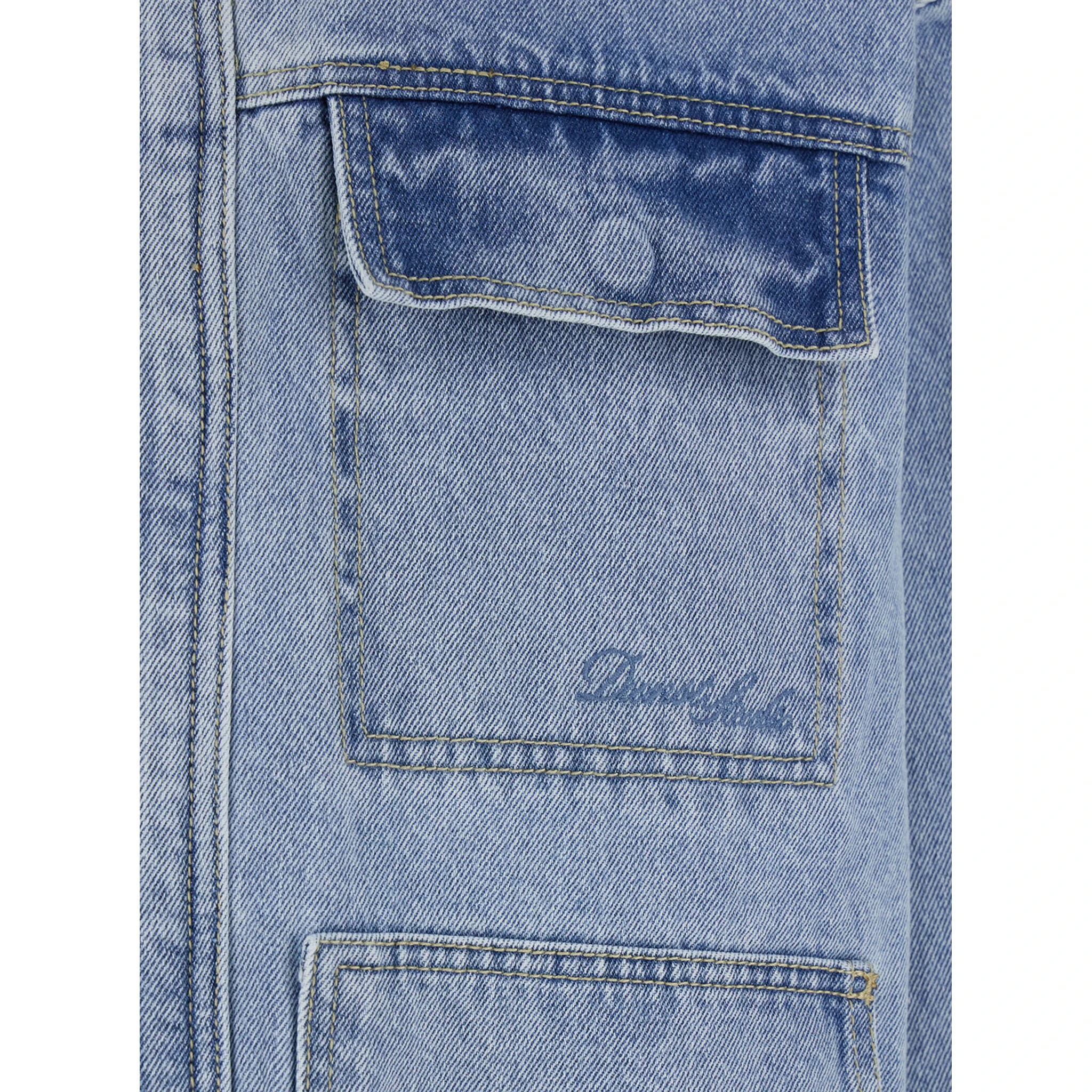 Light Blue Jacket with Contrast Collar and Patch Pockets on the Chest in Cotton Man