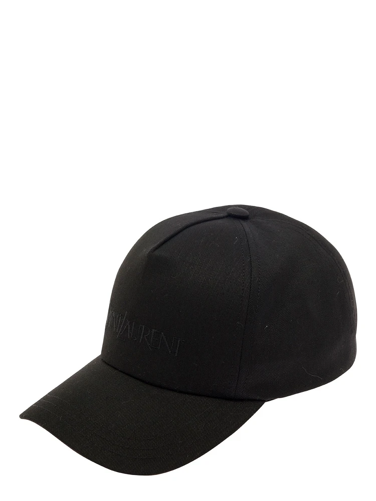 Black Baseball Cap with Tonal Embroidery in Cotton and Linen Man