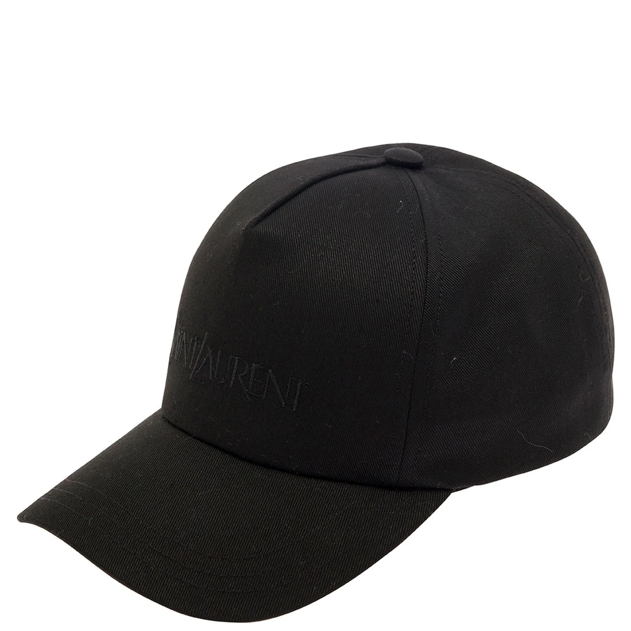Black Baseball Cap with Tonal Embroidery in Cotton and Linen Man