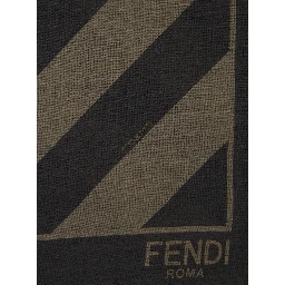 Beige Square Stole with All-Over Striped Motif and Logo Lettering on the Hem in Cotton and Silk Blend Man