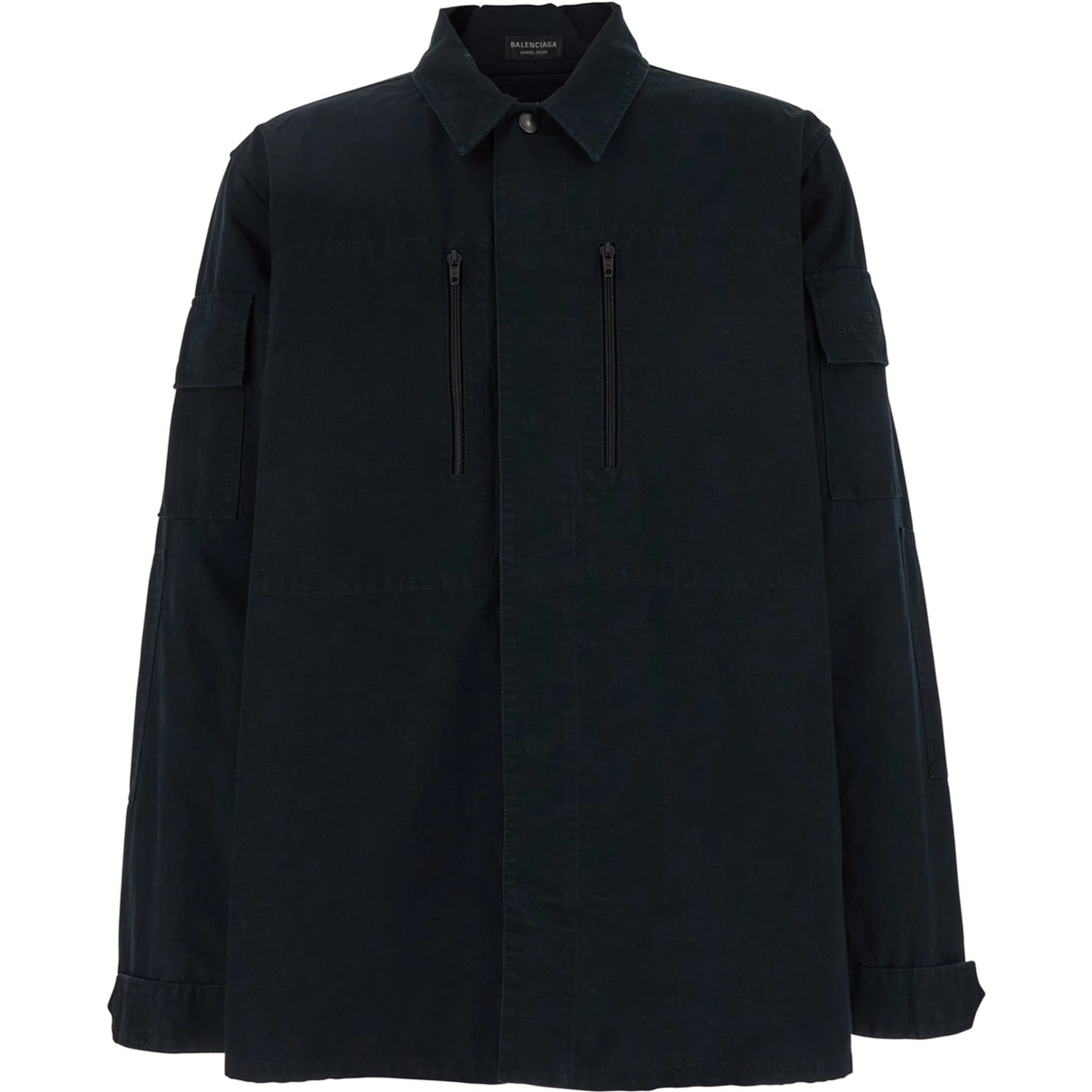 Dark Gray Shirt with Patched Chest Pockets in Ripstop Cotton Man