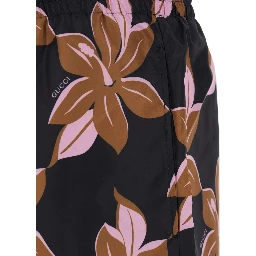 Multicolor Swimsuit with Drawstring and All-Over Floral Print in Tech Fabric Man