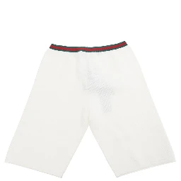 White Bermuda Pants with Web Detail and Embroidery in Cotton Boy