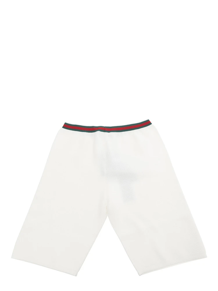 White Bermuda Pants with Web Detail and Embroidery in Cotton Boy alternative