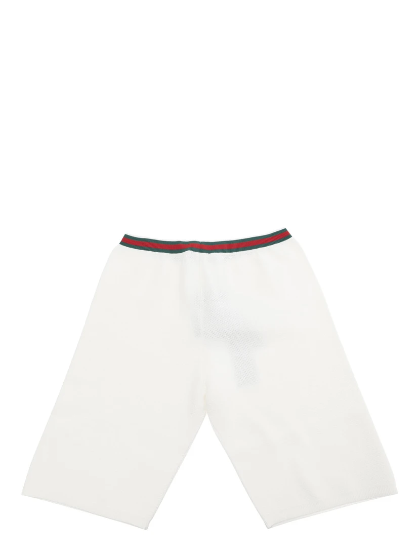White Bermuda Pants with Web Detail and Embroidery in Cotton Boy