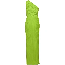 Green One Shoulder Maxi Dress in Techno Fabric Woman