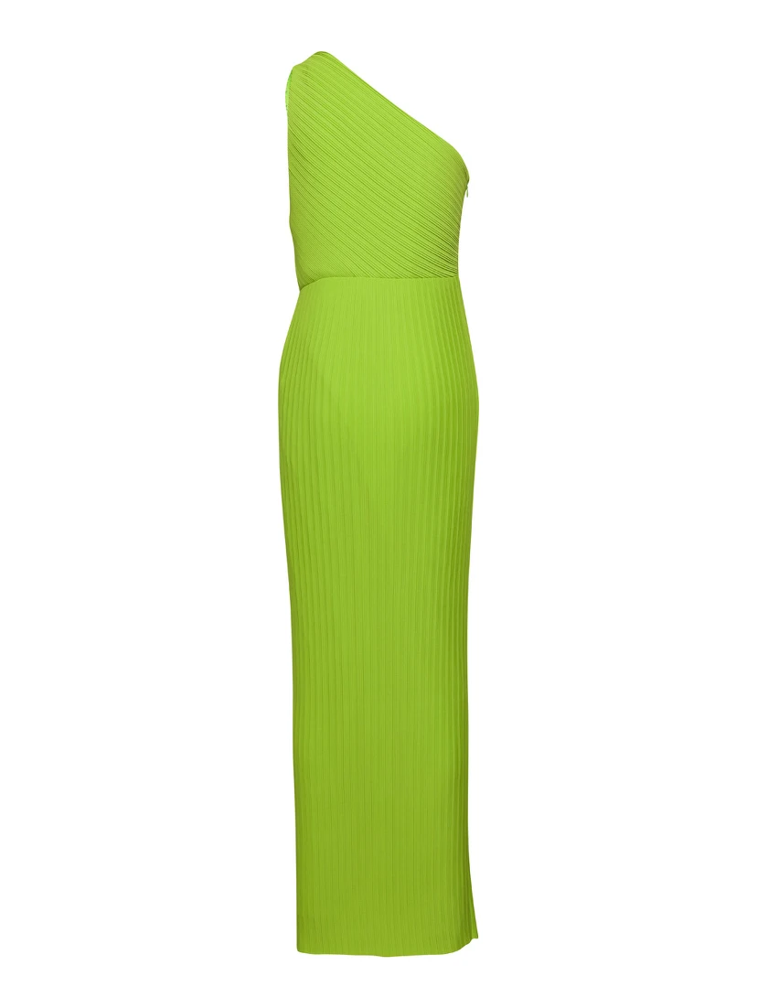 Green One Shoulder Maxi Dress in Techno Fabric Woman