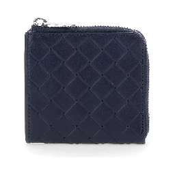 Blue Wallet with All-Over Intreccio Motif in Leather Man