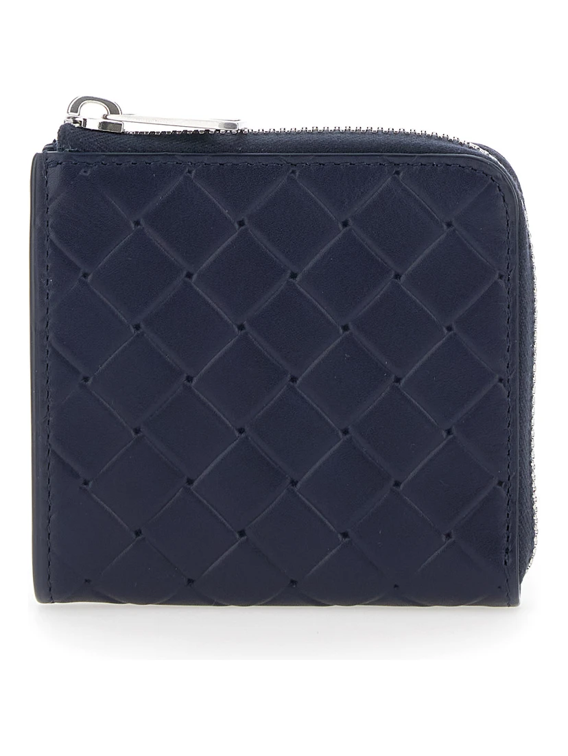 Blue Wallet with All-Over Intreccio Motif in Leather Man