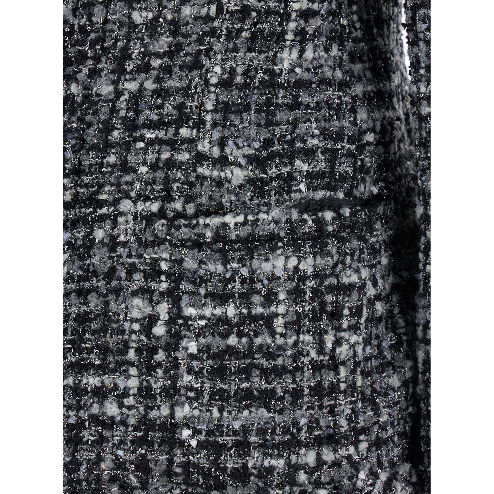 Black and White Jacket with Concealed Closure in Tweed Woman