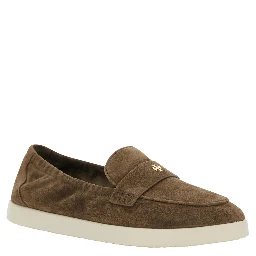 Brown Loafers with Logo Plaque on the Front and Slip-On Design in Suede Woman