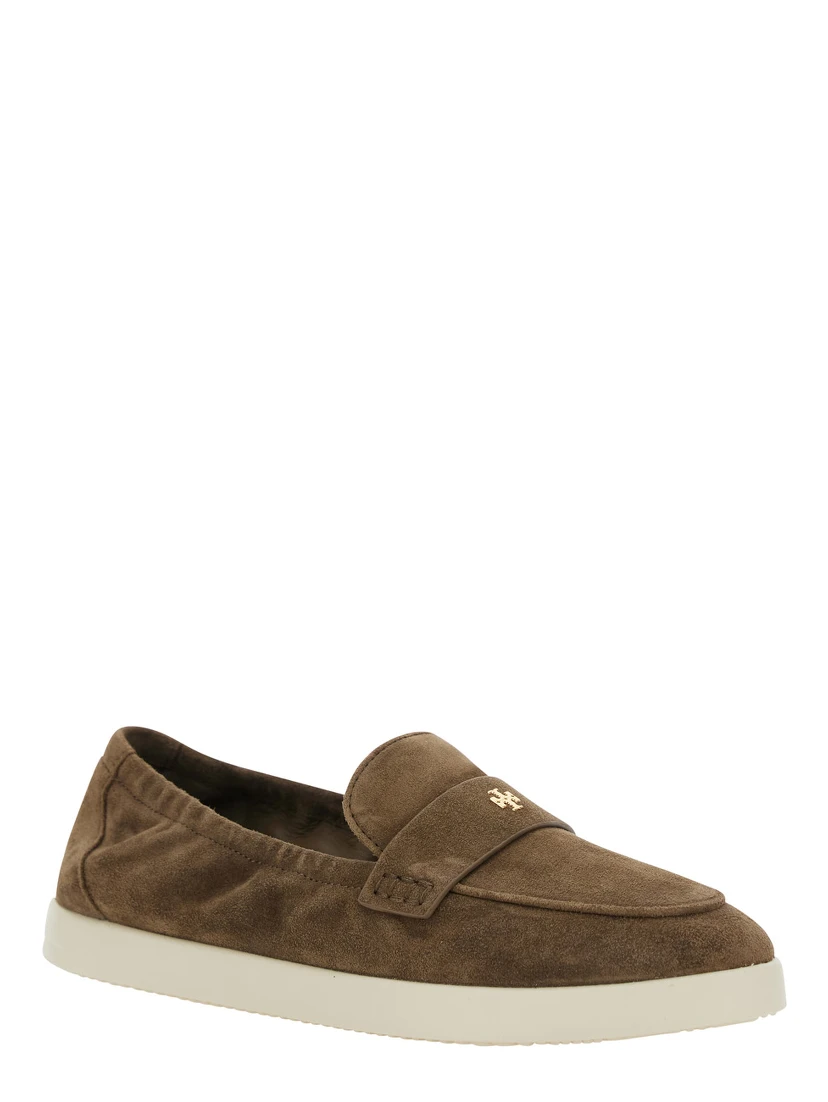 Brown Loafers with Logo Plaque on the Front and Slip-On Design in Suede Woman