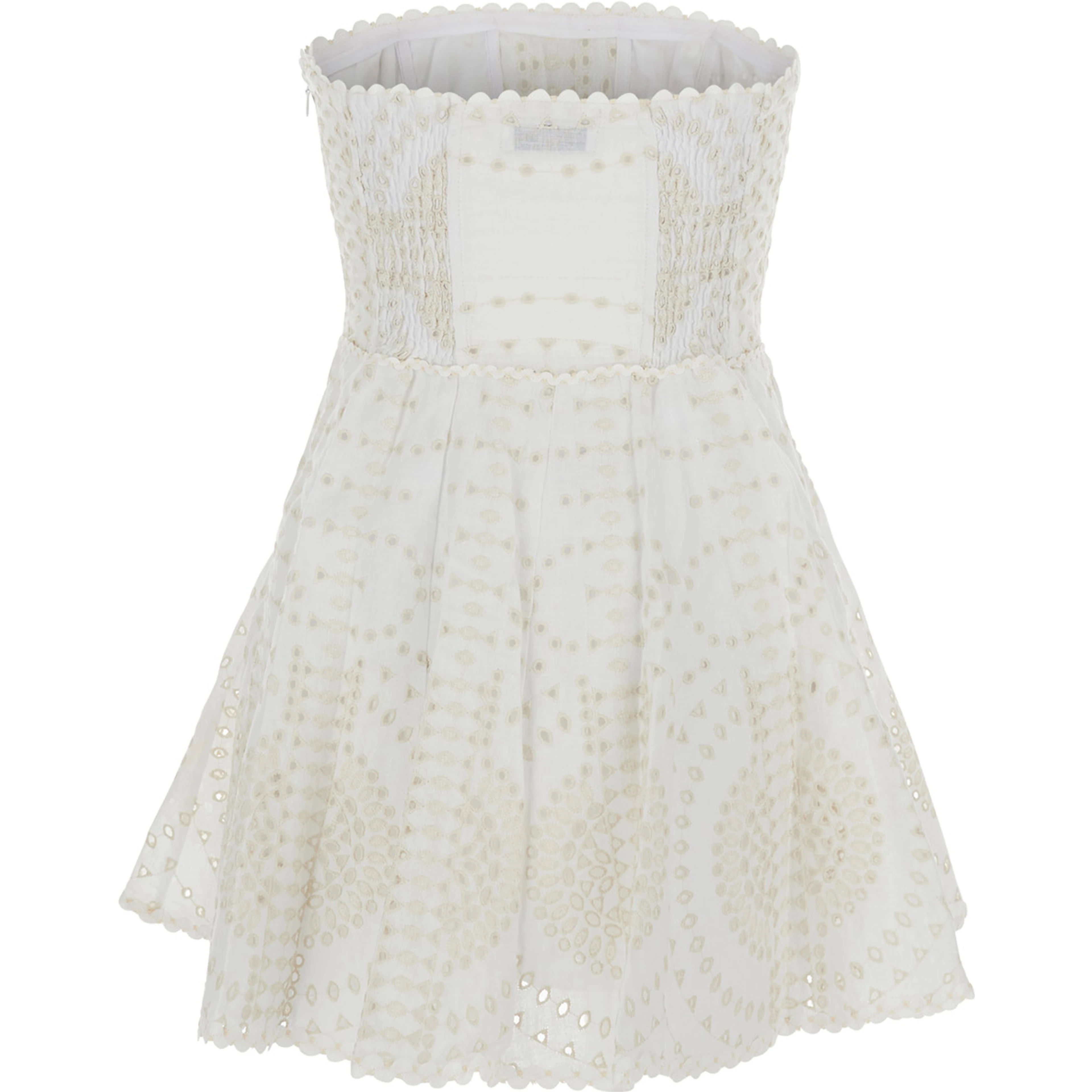 Clem White Dress with Flounce SKirt and All-Over Embroidery in Cotton and Linen Blend Woman