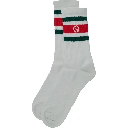White Socks with Web Detail and Round Interlocking G in Jersey Man