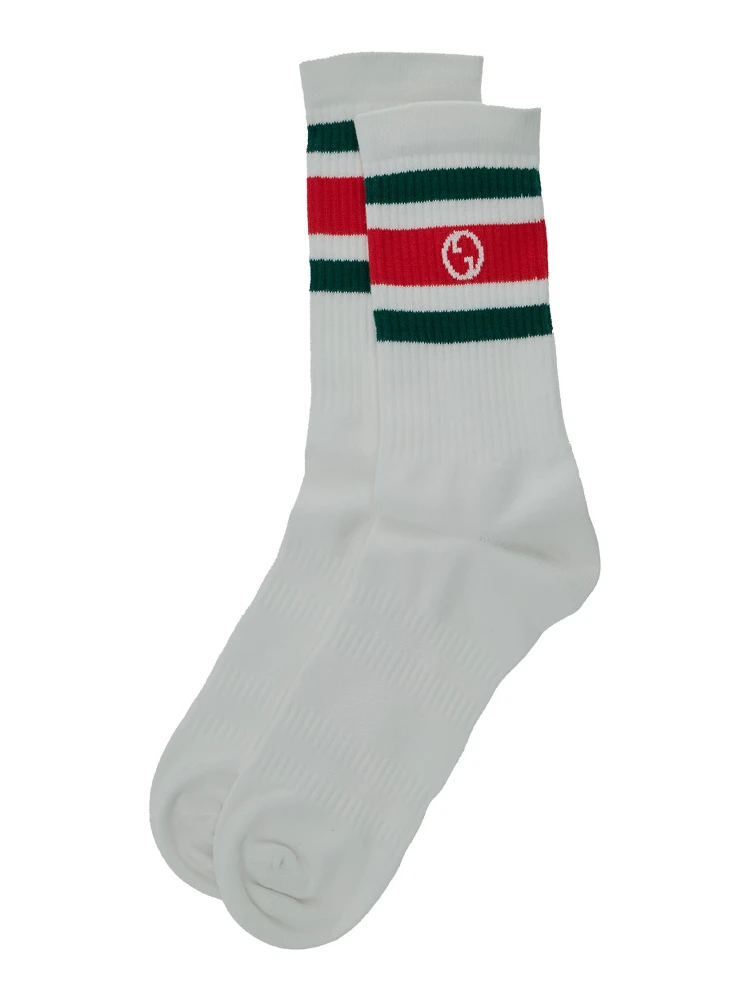 White Socks with Web Detail and Round Interlocking G in Jersey Man alternative