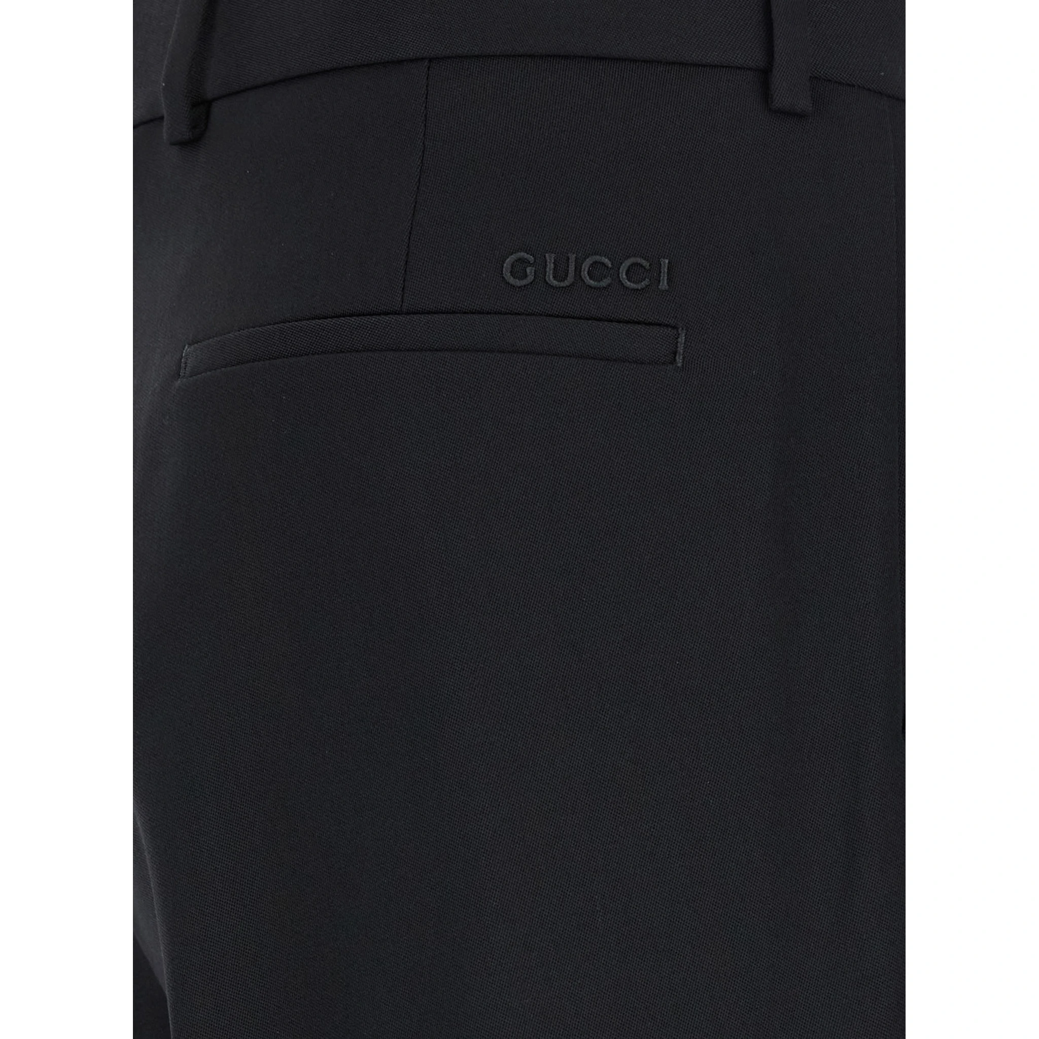 Black Straight Pants with Tonal Logo Lettering in Wool Man