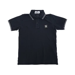 Dark Blue Polo Shirt with Classic Collar and Chest Logo Patch in Cotton Boy