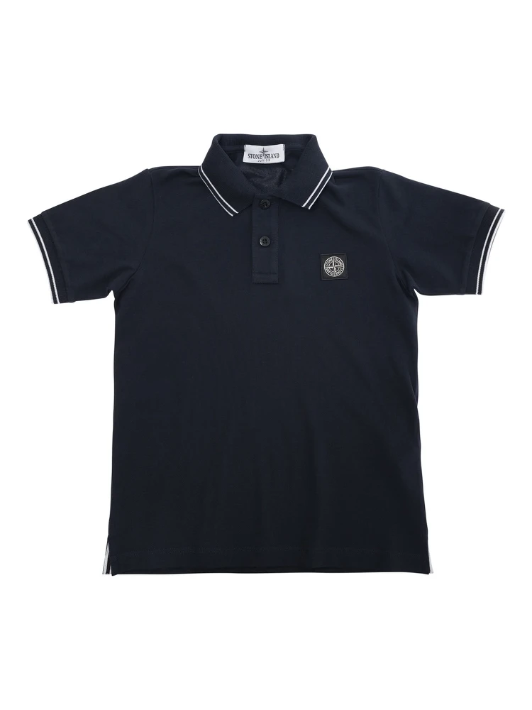 Dark Blue Polo Shirt with Classic Collar and Chest Logo Patch in Cotton Boy