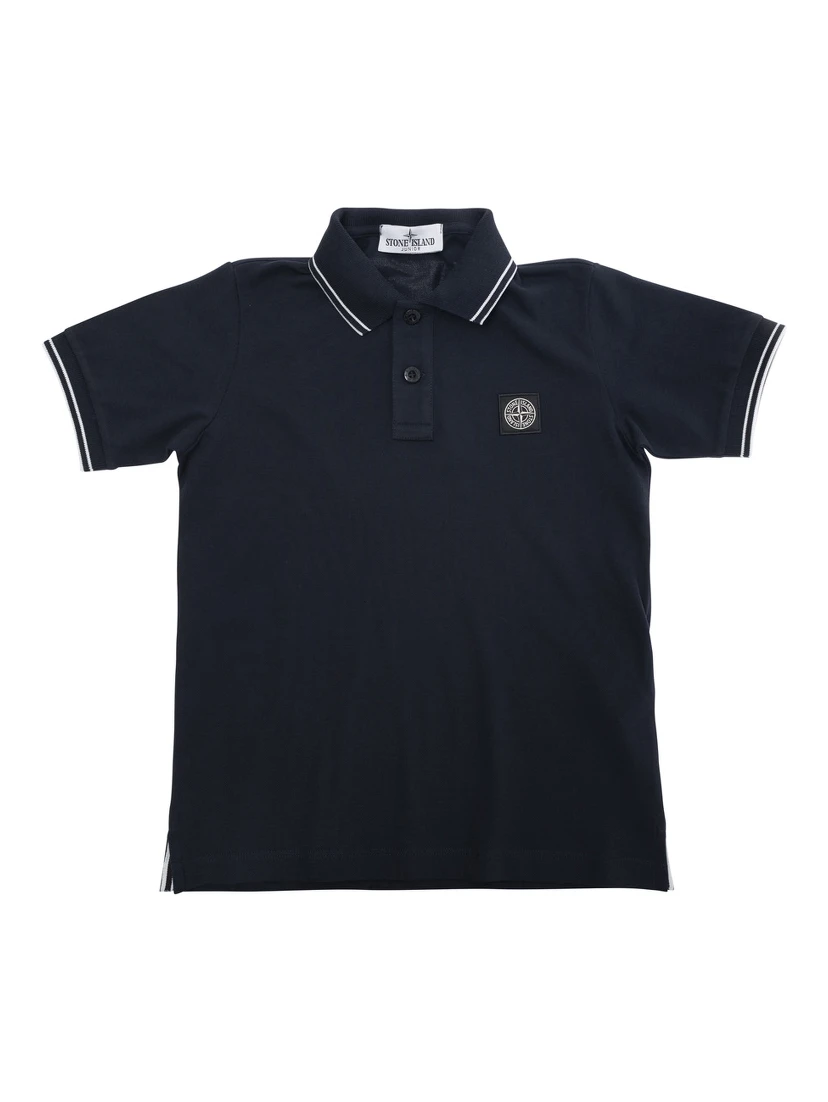 Dark Blue Polo Shirt with Classic Collar and Chest Logo Patch in Cotton Boy