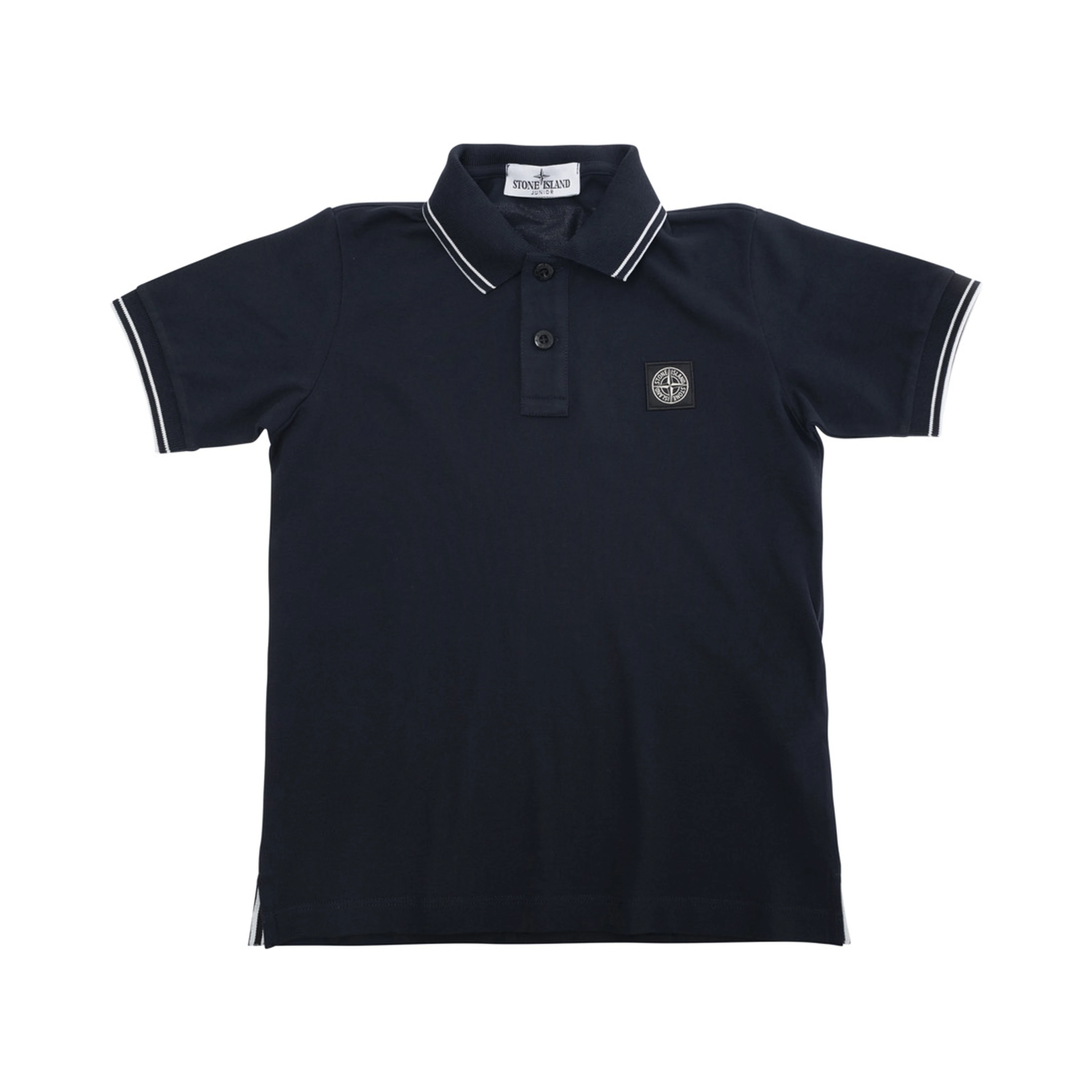 Dark Blue Polo Shirt with Classic Collar and Chest Logo Patch in Cotton Boy