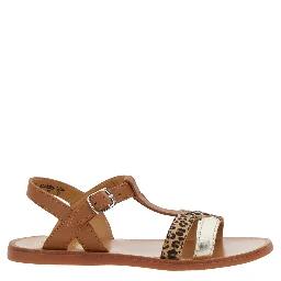 Plagette Salome Brown Open Toe Sandals with Leopard Print Band in Leather Girl