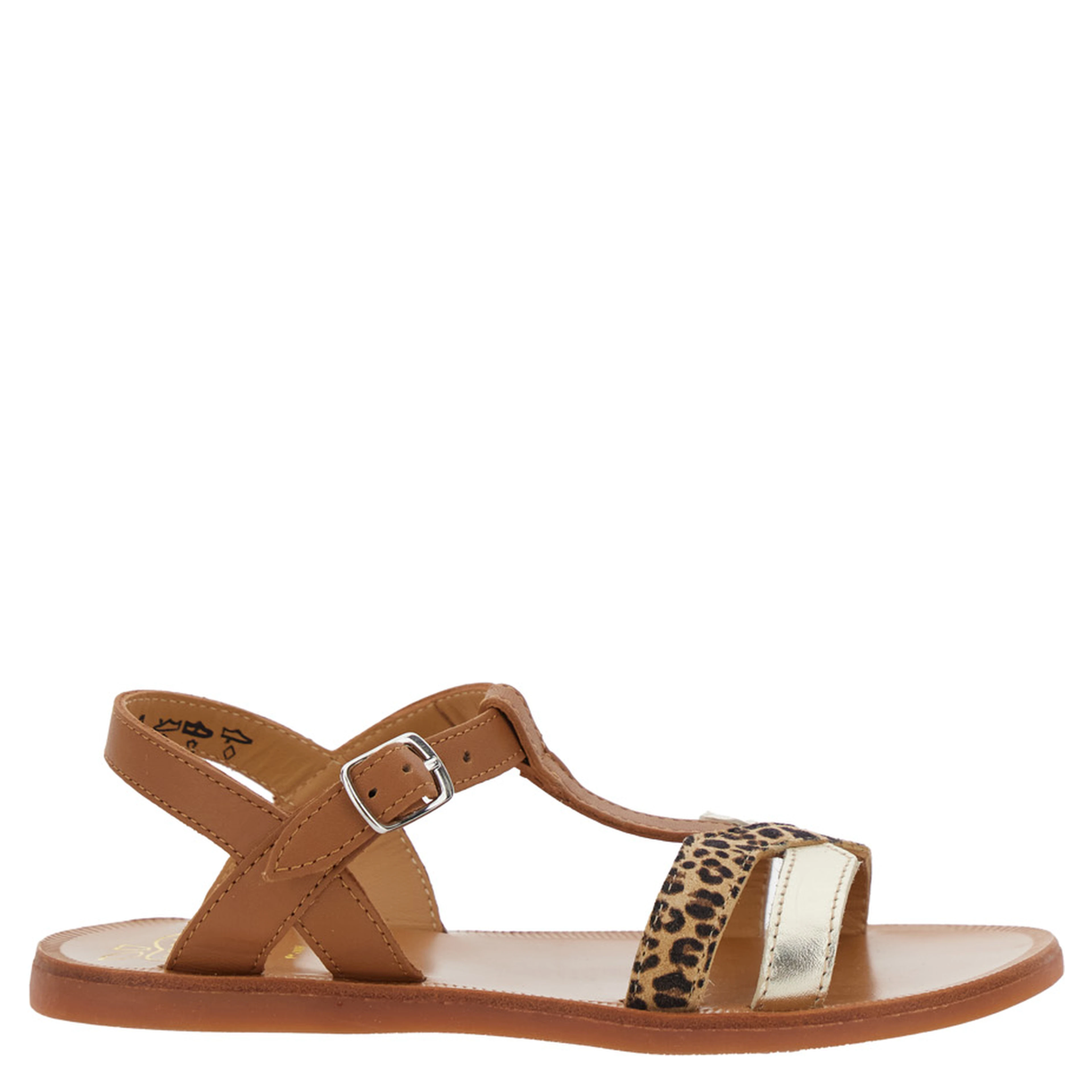 Plagette Salome Brown Open Toe Sandals with Leopard Print Band in Leather Girl