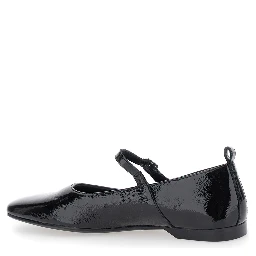 Delia Black Ballerinas with Adjustable Strap in Shiny Leather Woman