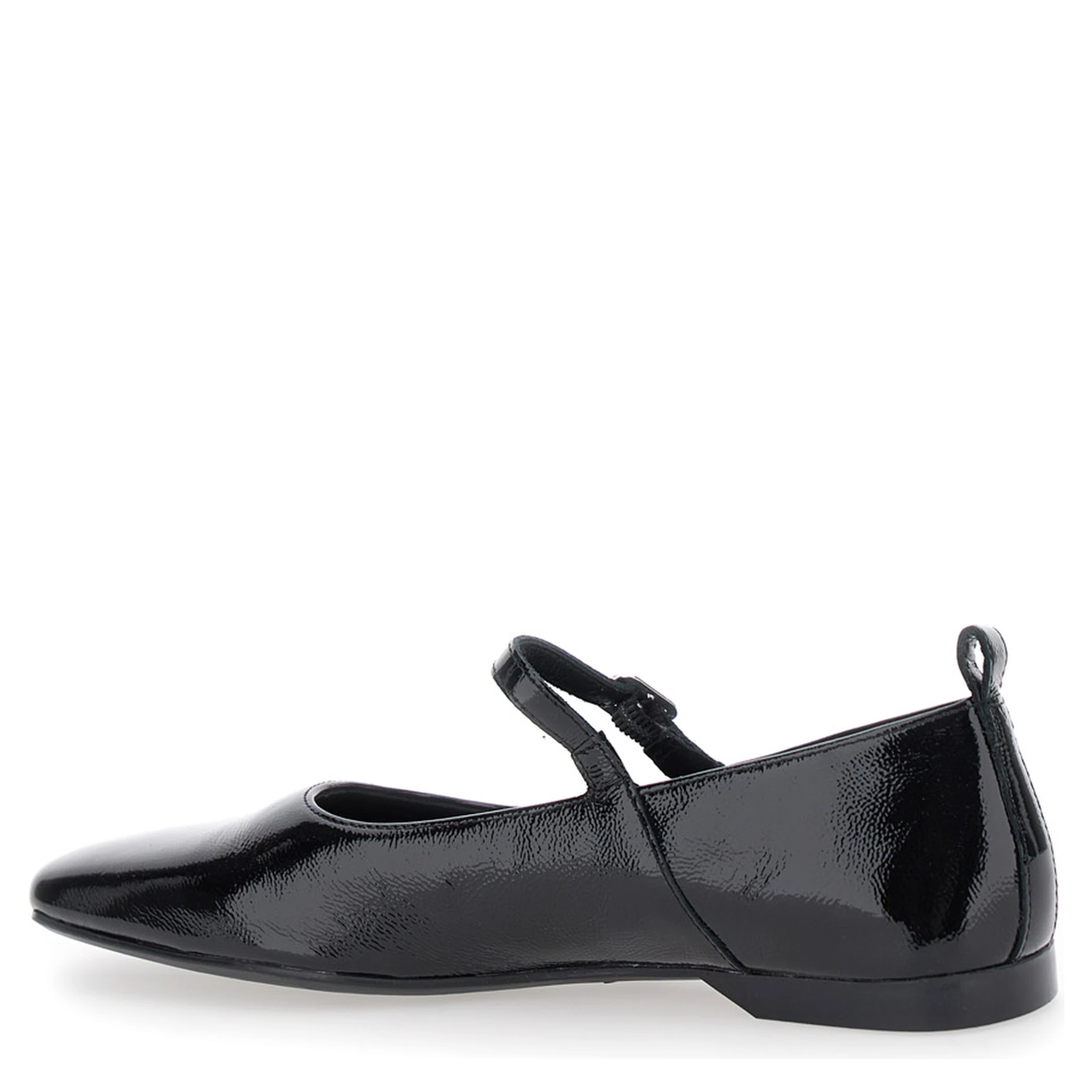 Delia Black Ballerinas with Adjustable Strap in Shiny Leather Woman
