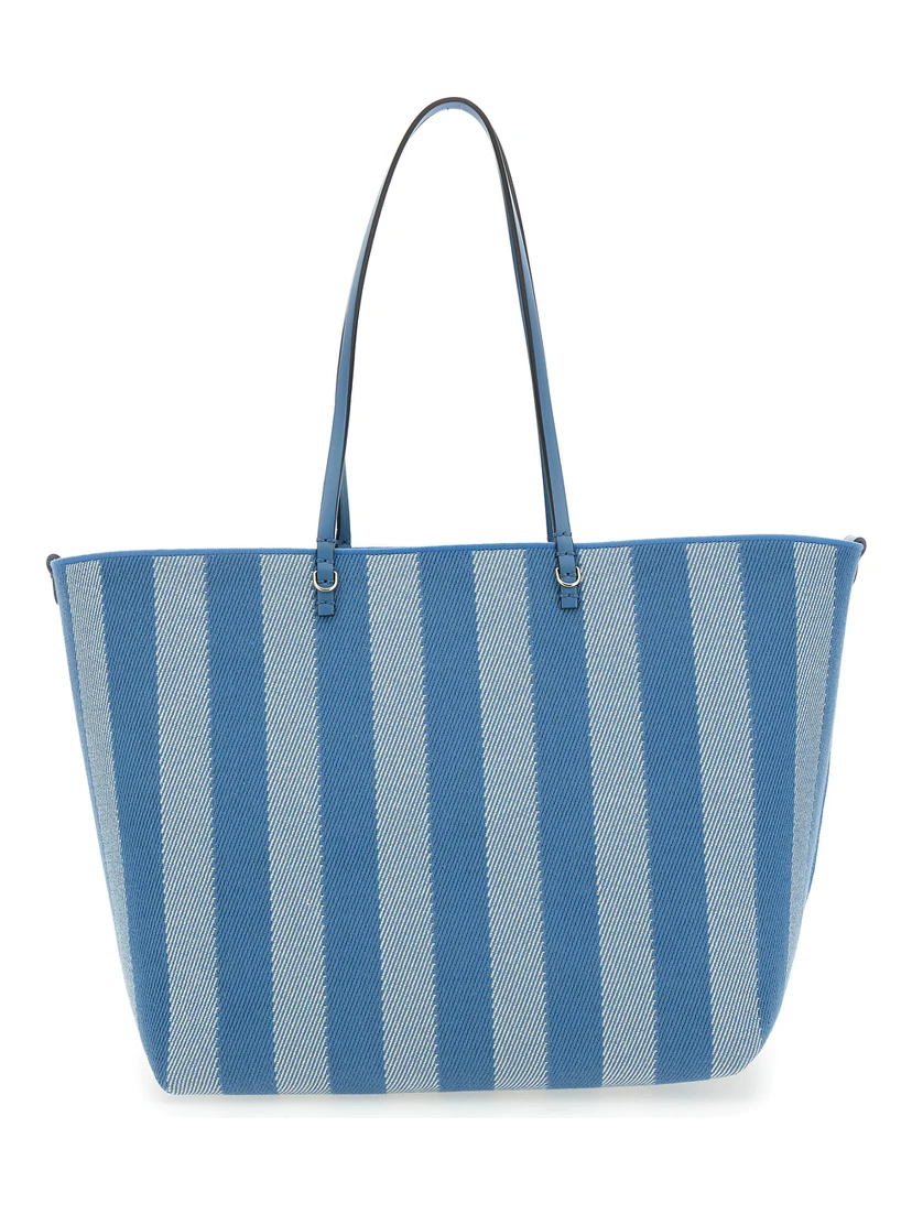 Roll Large Blue Shopper with Reversible Design and All-Over Striped Motif in Cotton Woman