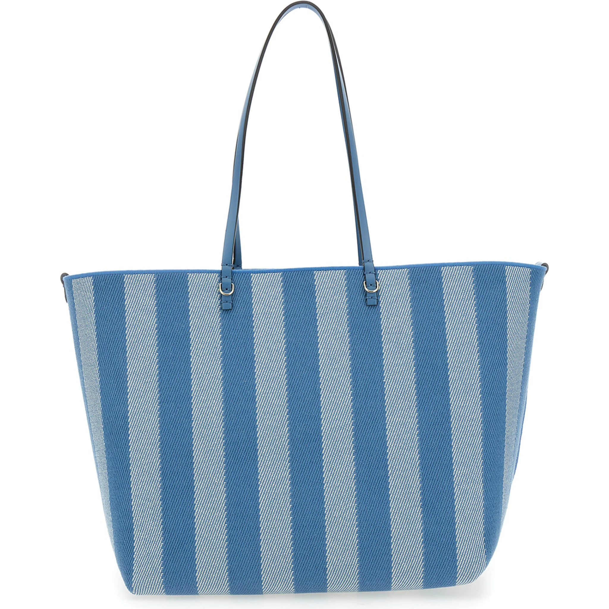 Roll Large Blue Shopper with Reversible Design and All-Over Striped Motif in Cotton Woman