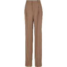Beige Pants with High Waist and Pences on the Front  in Silk Woman