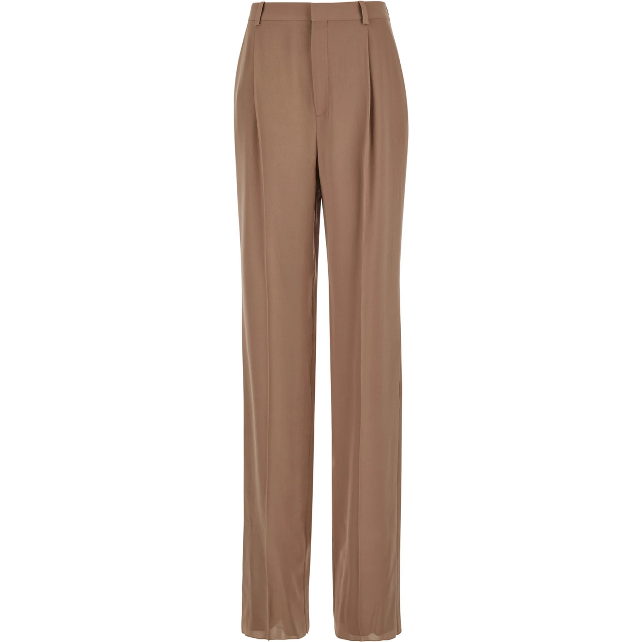 Beige Pants with High Waist and Pences on the Front in Silk Woman