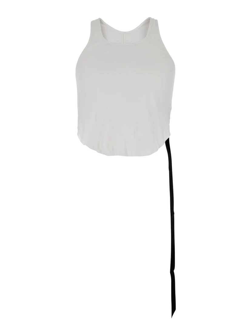 White Racerback Top with Oversize Band  in Cotton Man