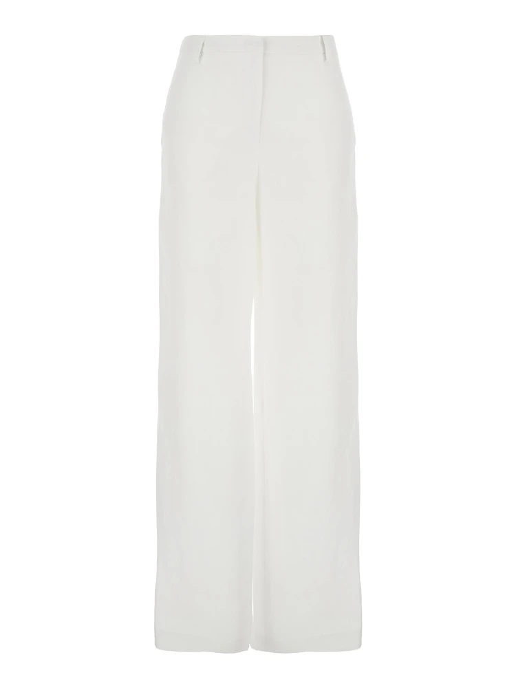 White Pants with Wide Leg in Linen Woman
