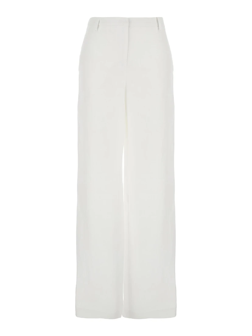 White Pants with Wide Leg in Linen Woman