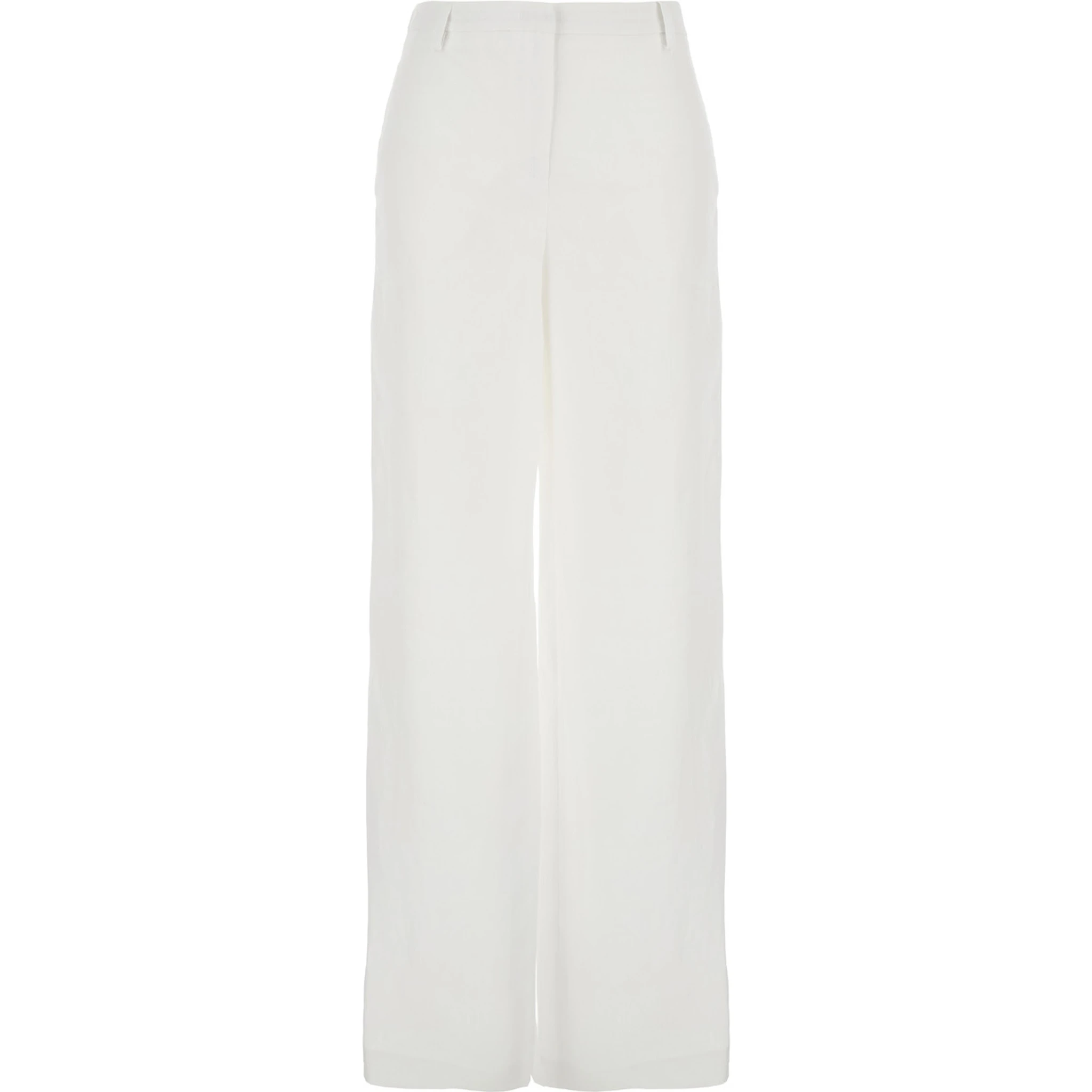 White Pants with Wide Leg in Linen Woman