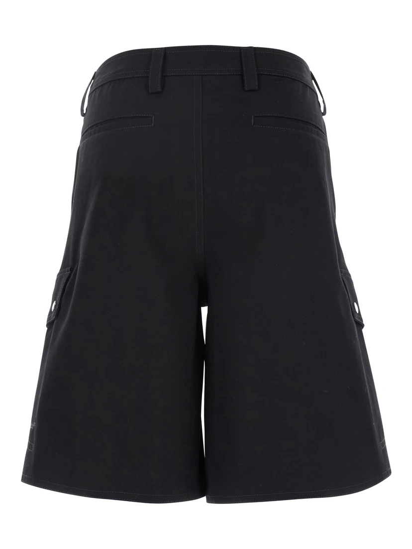 Black Cargo Shorts with Belt Loops in Cotton Man